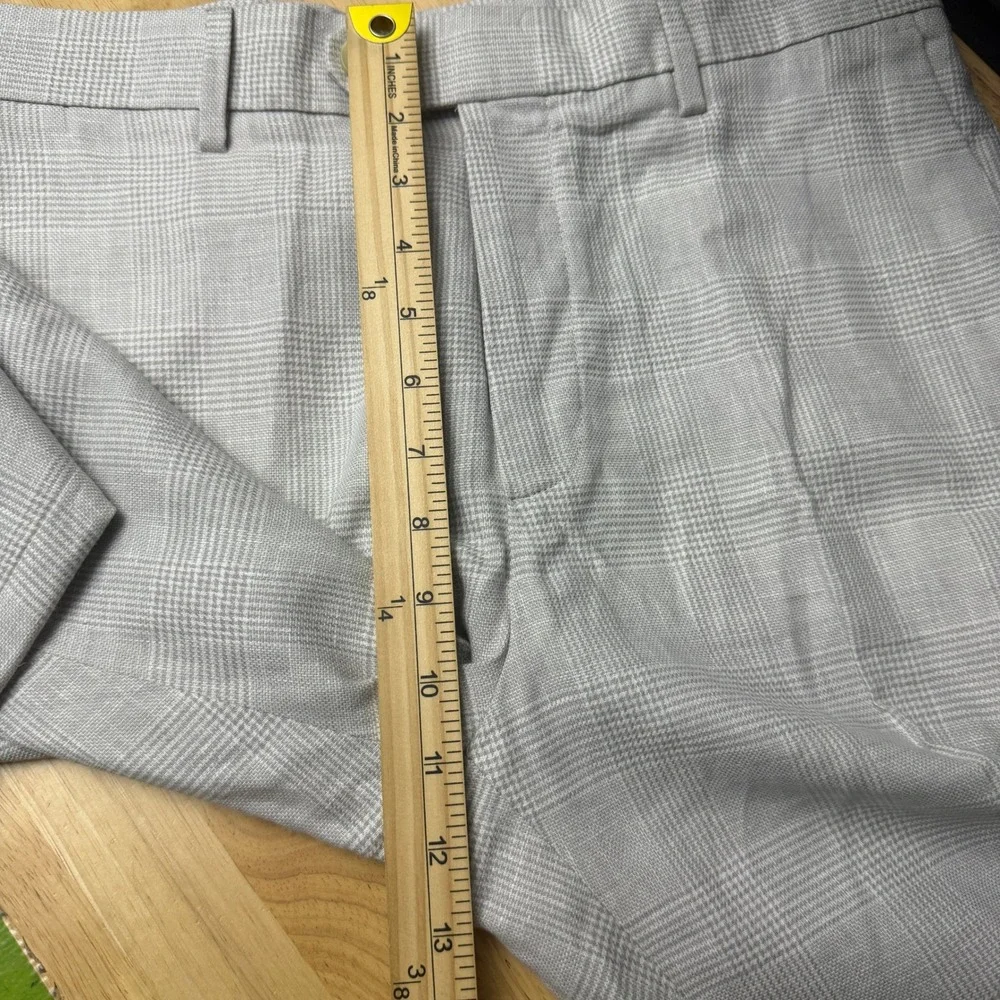 Banana Republic LINEN Blend Tailored Fit Pants Mens 31x28 Grey Glen Plaid Flat